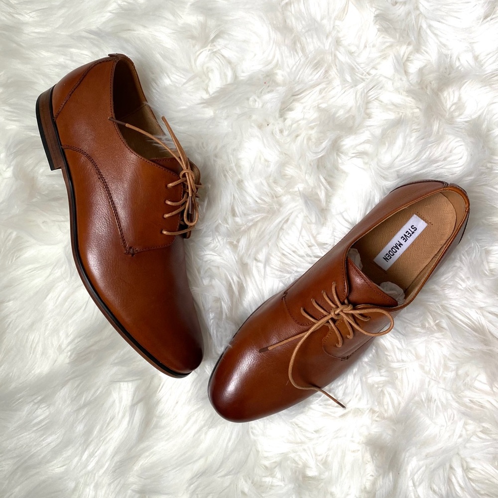 🆕 Steve Madden Men’s Brown Leather Oxford Derby Dress Shoe Size 11.5 NIB